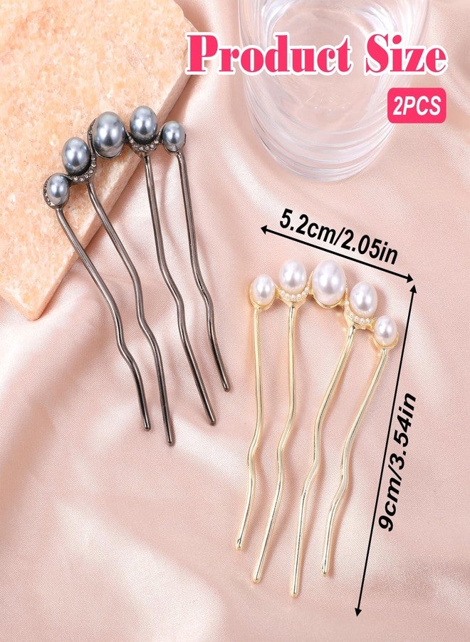 Ajcotahm 2 Pcs Pearl Hair Pins for Buns, Metal U Shaped Hair Fork Vintage French Twist Hair Side Combs for Women Girls Hair Styling Accessories for Wedding Party Holiday Daily - Image 2